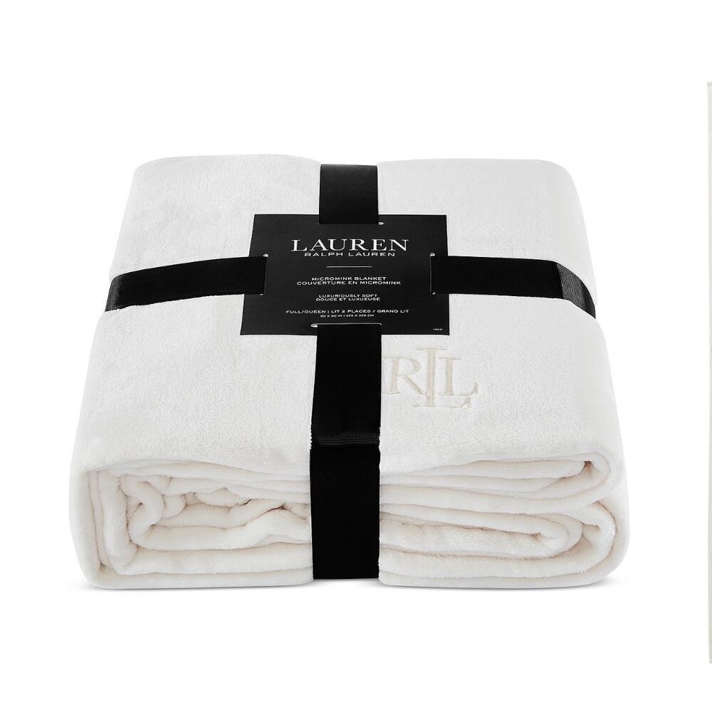 Lauren Ralph Lauren Micromink Blanket Full Queen Cream Ultra Soft Plush NEW